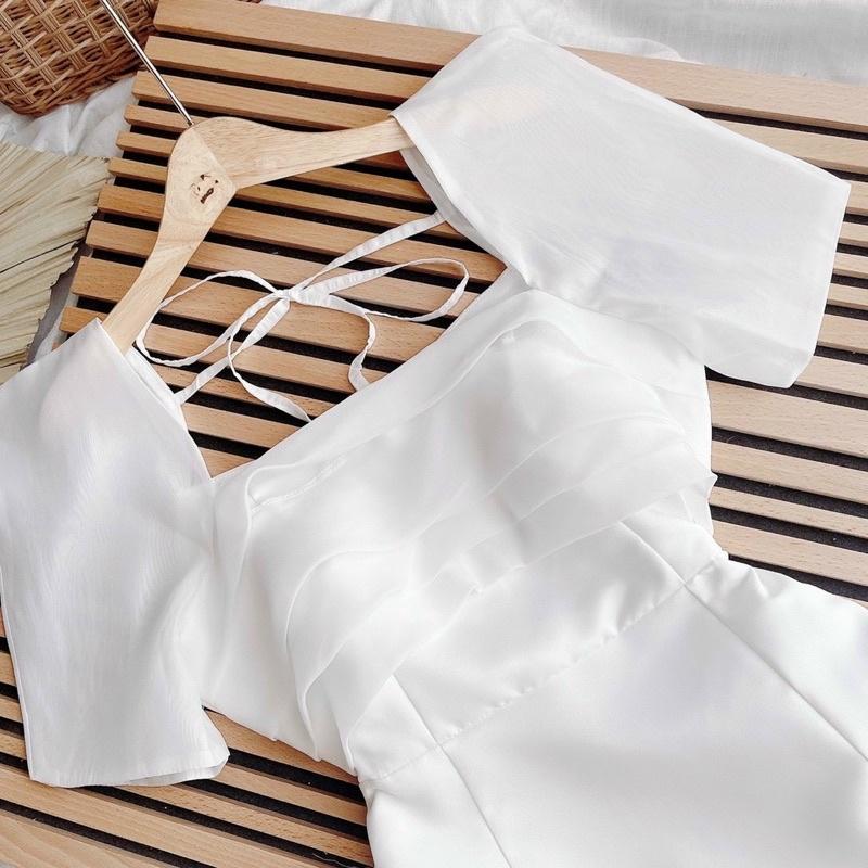 ĐẦM TRẮNG NGỰC XẾP LY TẦNG TAY PHỒNG