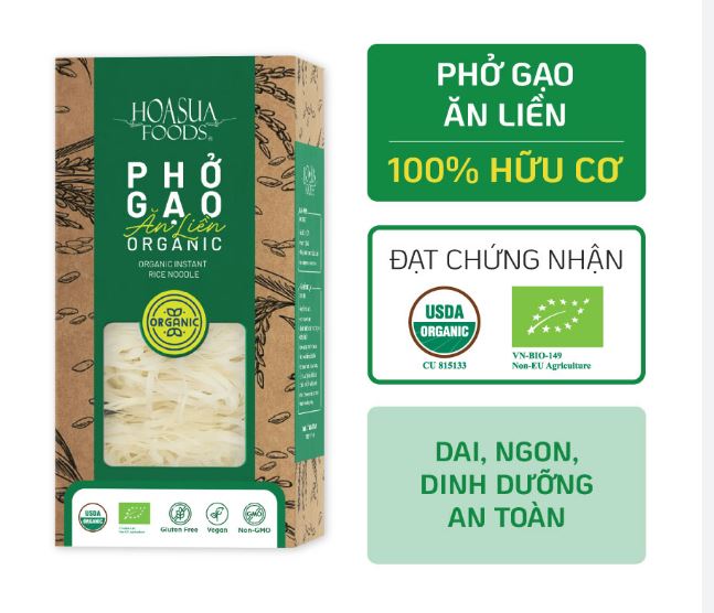 Phở gạo ăn liền hữu cơ Hoa Sữa  FOODS 360g ( 60g x 6 ) - dai, ngon, an toàn, 100% organic