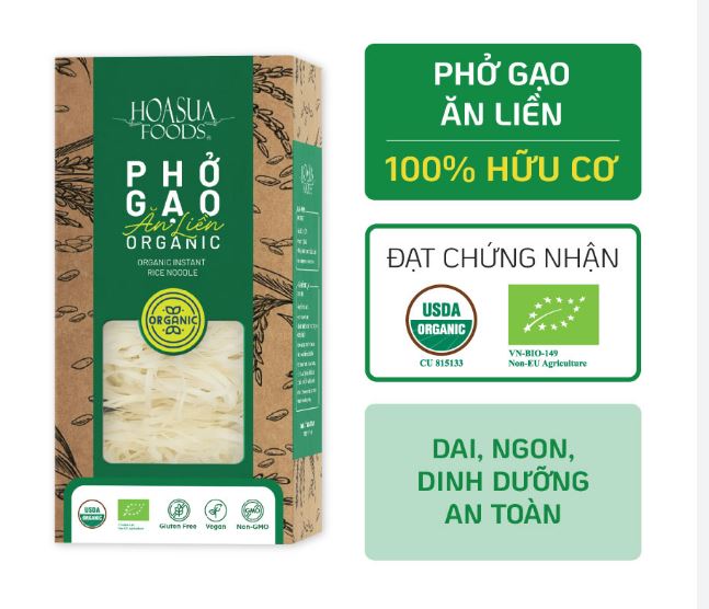 Phở gạo ăn liền hữu cơ Hoa Sữa  FOODS 360g  - dai, ngon, an toàn, 100% organic