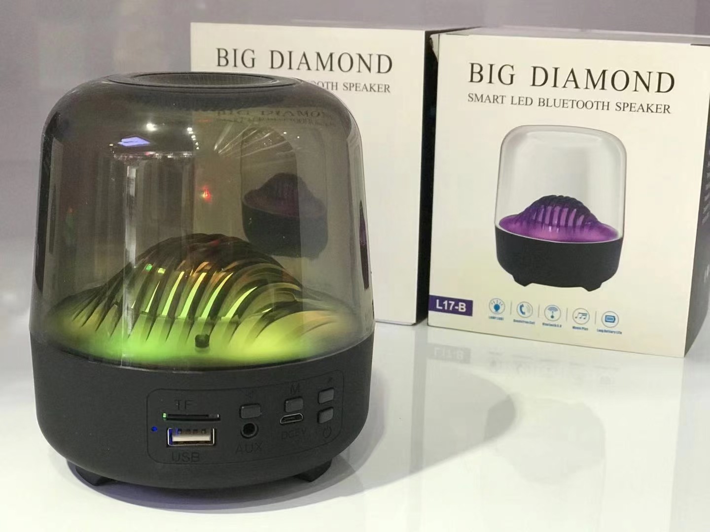 Loa Bluetooth Big Diamond L17 Lanith - Loa Mini Không Dây Di Động - Thiết Kế Trong Suốt, Đèn Led Đổi Màu Kiêm Đèn Ngủ - Kết Cấu Âm Thanh Vòm Siêu Hay Bass Ấm - Công Suất 5W, Có Khe Cắm Thẻ Nhớ - LBD00017-CAP00001