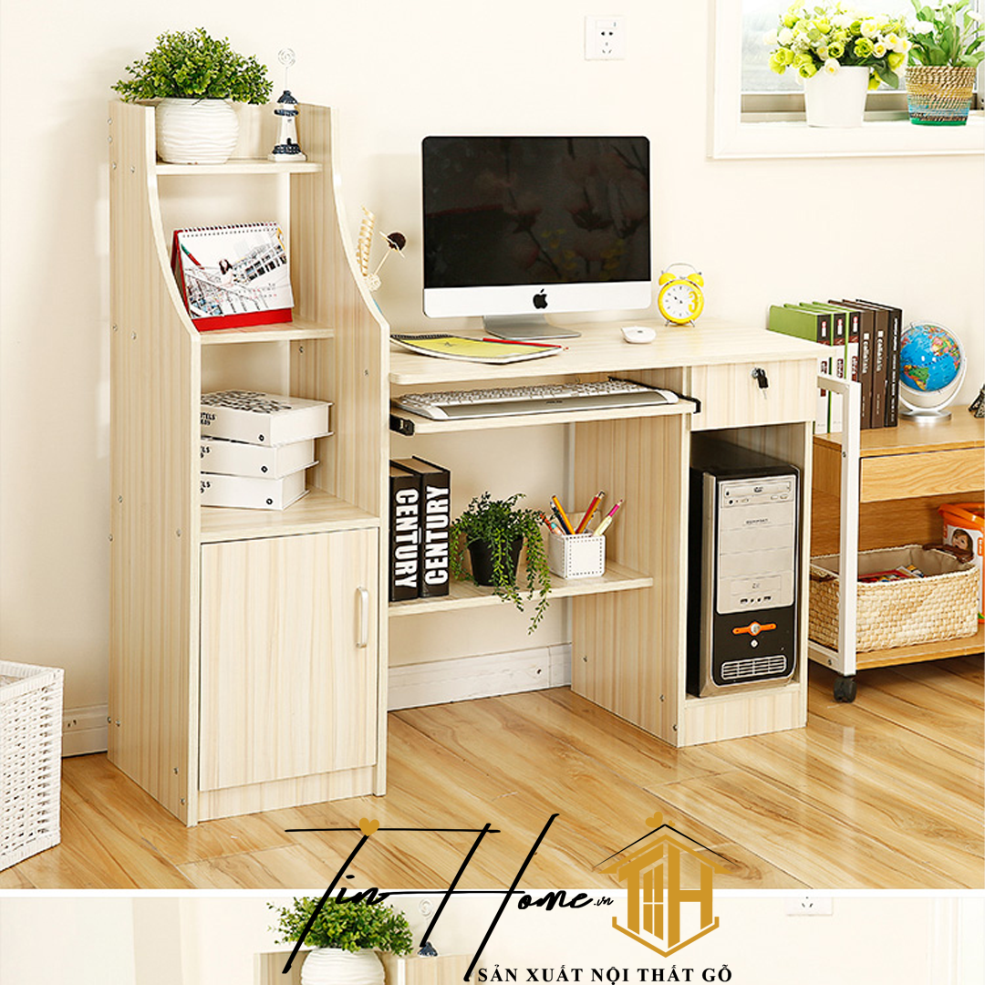 Bàn vi tính kết hợp giá sách gỗ MDF, cứng cáp, chịu ẩm tốt rất tiện lợi BH-002