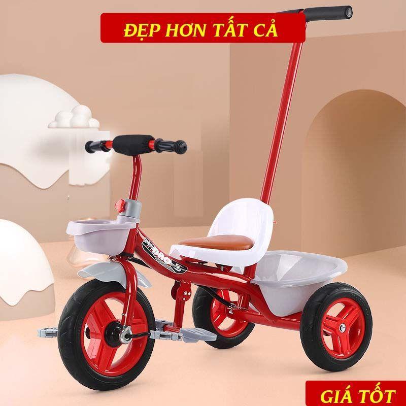 Xe đạp 3 bánh có cán đẩy ghế da cao cấp