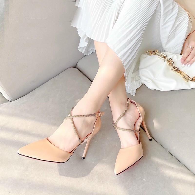 Giày Sandal nữ cao gót đính đá gót nhọn