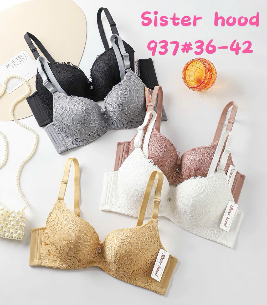 Áo lót nữ Sister Hood 937 — Mút mỏng, Ren hoa hồng, Có gọng nâng ngực | Size 36-42