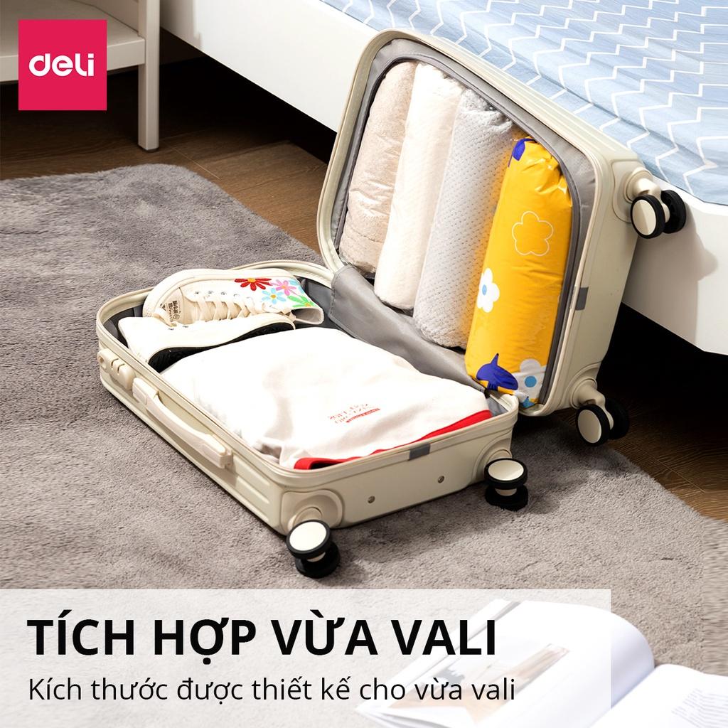 Túi Hút Chân Không Đựng Quần Áo, Chăn Ga Gối, Thú Bông Dạng Cuộn Ép Sắp Xếp Vali Deli - Tiết Kiệm Diện Tích Khi Đi Du Lịch, Loại Dày Cao Cấp 2 Lớp Khoá Zip Deli