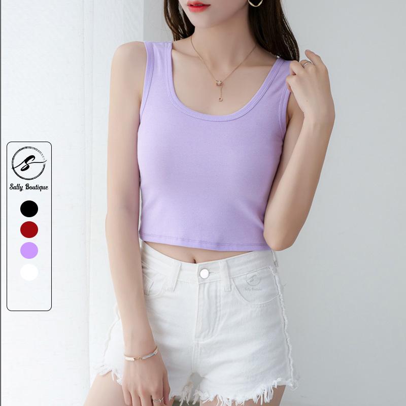 Áo Croptop 3 Lỗ Nữ Trơn Trẻ Trung Dễ Phối Đồ, Tập GYM, Thể Dục Thoải Mái Vải Cotton Co Giãn Tốt Sally Boutique-3LN01