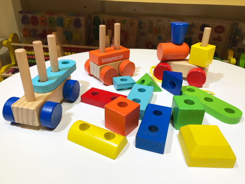 Xe lửa kéo lắp ráp 3 toa đồ chơi gỗ cho bé