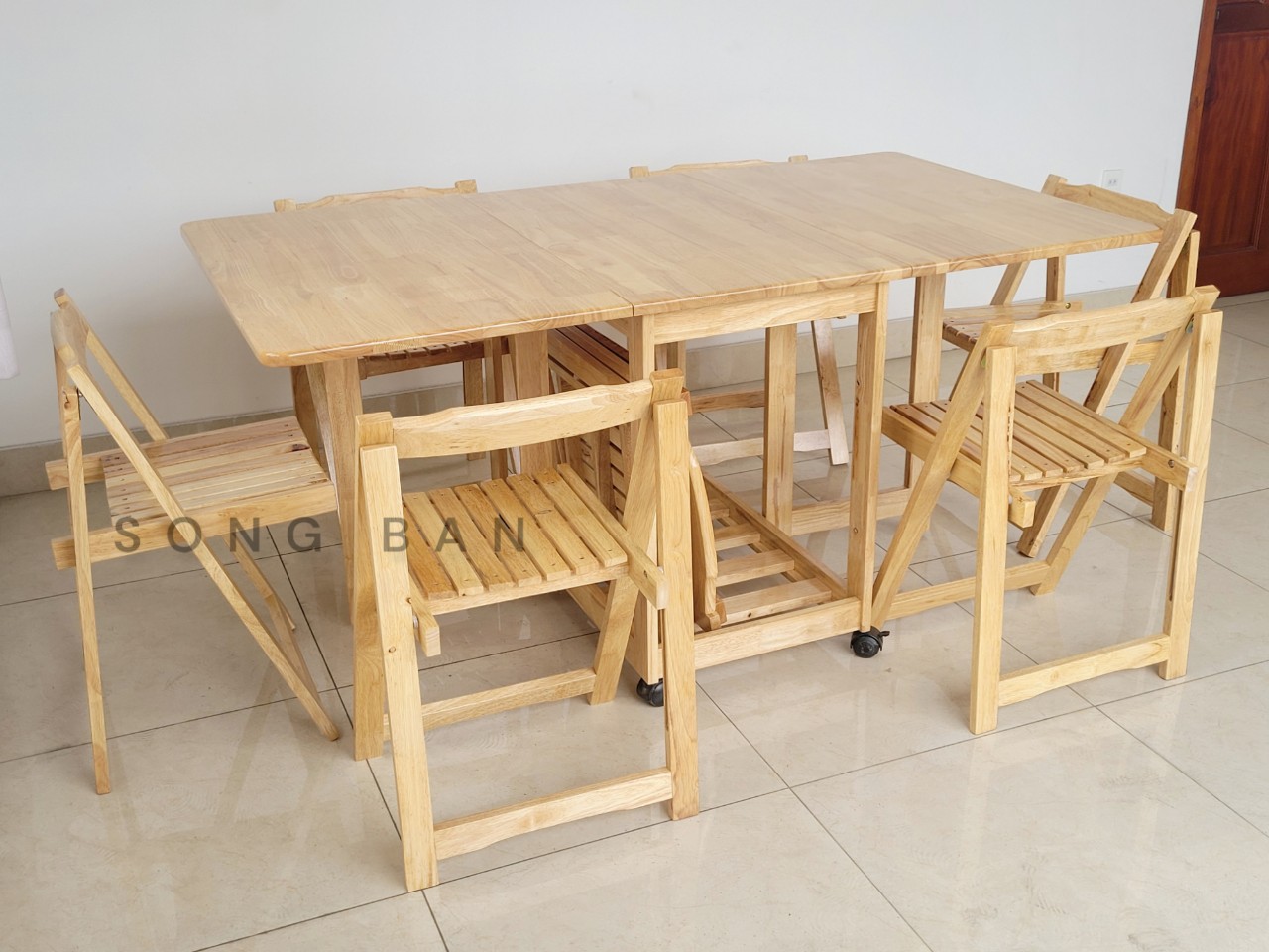 Bàn Ăn Gỗ Cao Su Xếp Gọn 90 x 1m6 Thông Minh Dày Dặn Chắc Chắn - Hàng VN Xuất Khẩu