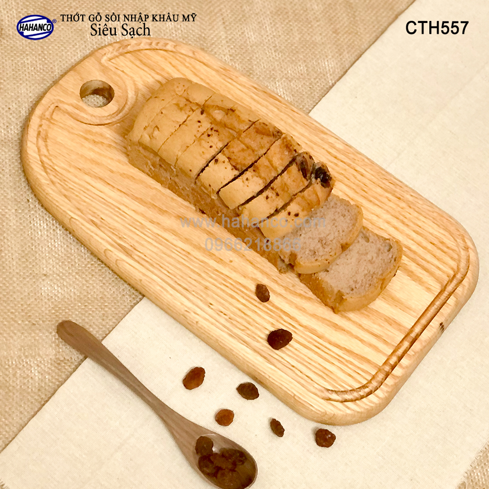 Thớt cỡ lớn gỗ Sồi Mỹ (OAK) có rãnh bao quanh tiện dụng (CTH557) hàng Xuất Khẩu Châu Âu - khay bánh mì/trái cây/ bít tết/ pizza/ phụ kiện chụp ảnh, bày món ăn trong nhà hàng - Sang trọng trên bàn ăn - HAHANCO
