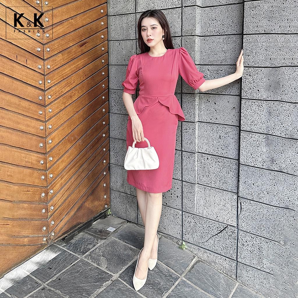 Đầm Peplum Công Sở Dáng Ôm Tay Lỡ K&amp;K Fashion KK120-13 Chất Liệu Cotton Lạnh