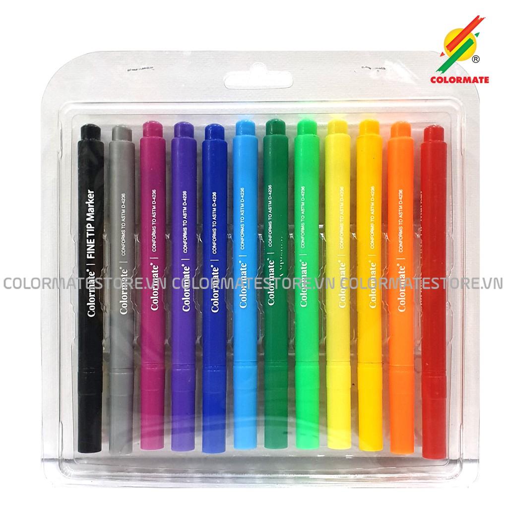 Bút lông màu Colormate, bút màu Fine Tip bộ 12 màu - COLORMATE