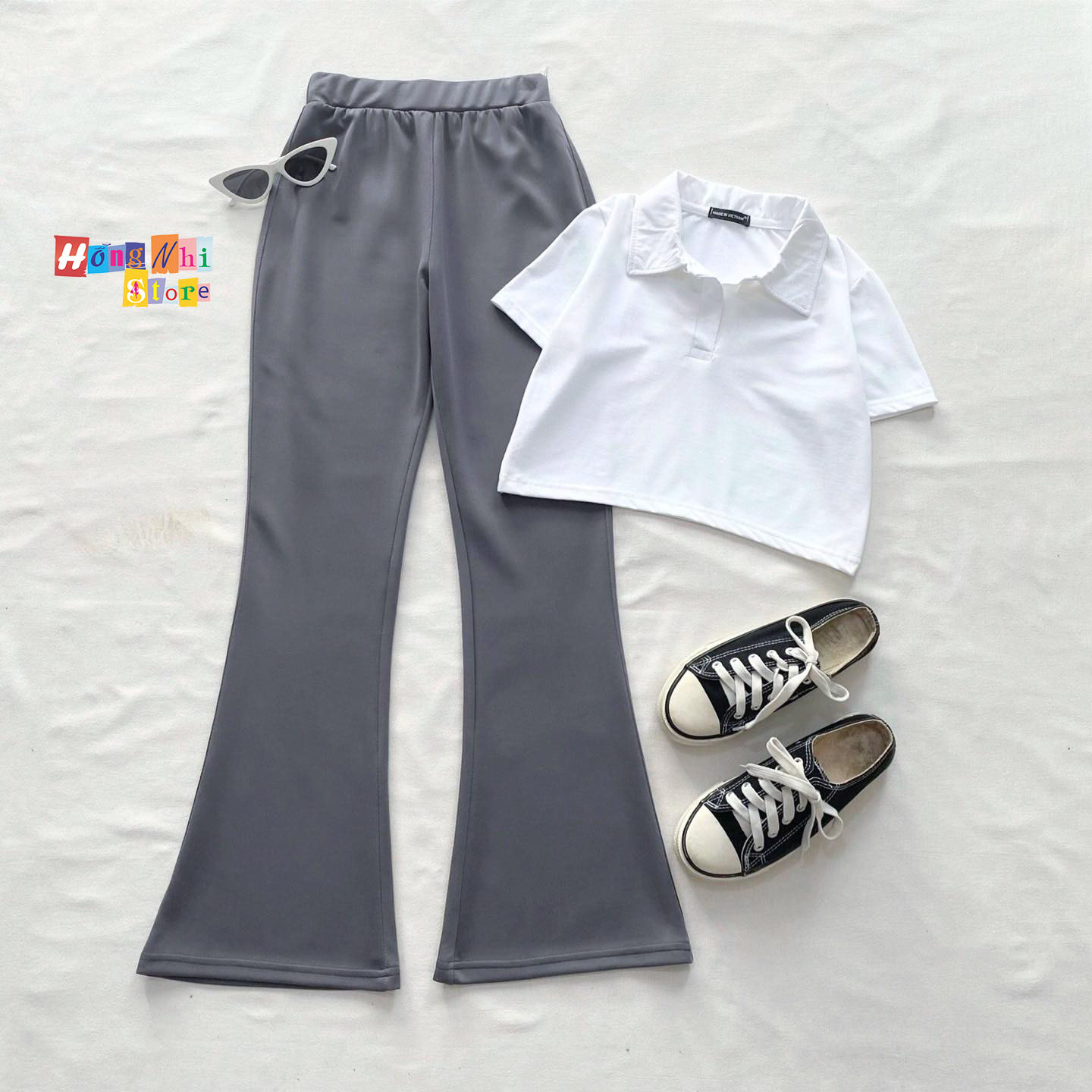 Set Bộ Thun Croptop Polo Ôm Body Phối Quần Thun Ống Loe Pass Ulzzang - MM