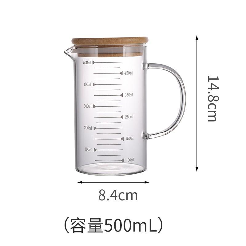 Ca lường thủy tinh có quai 500ml nắp tre - SAPATA