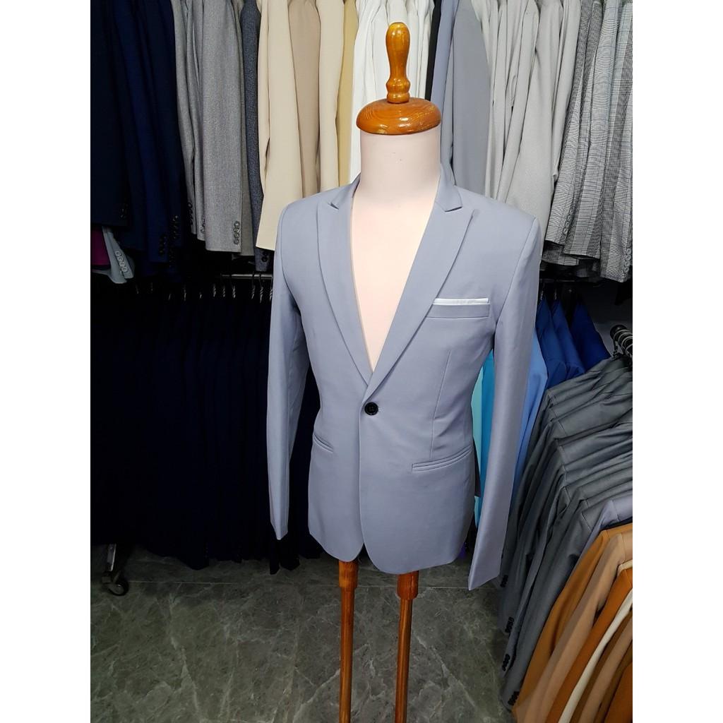 Áo vest nam form ôm body 1 nút màu xám ghi chất liệu vải dày mịn