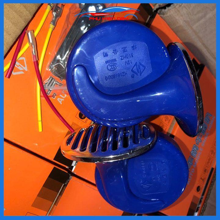Bộ 2 còi hơi ốc sên màu xanh dùng cho ô tô xe máy chịu nước tốt, độ bền cao điện áp 12V/24V