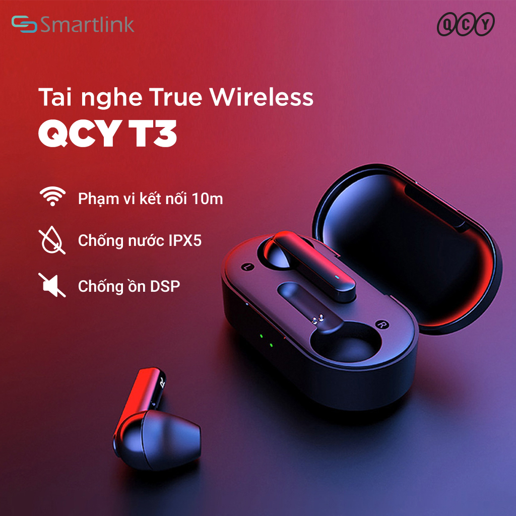 Tai nghe True Wireless QCY T3 Bluetooth 5.0 (Màu đen) - Hàng chính hãng