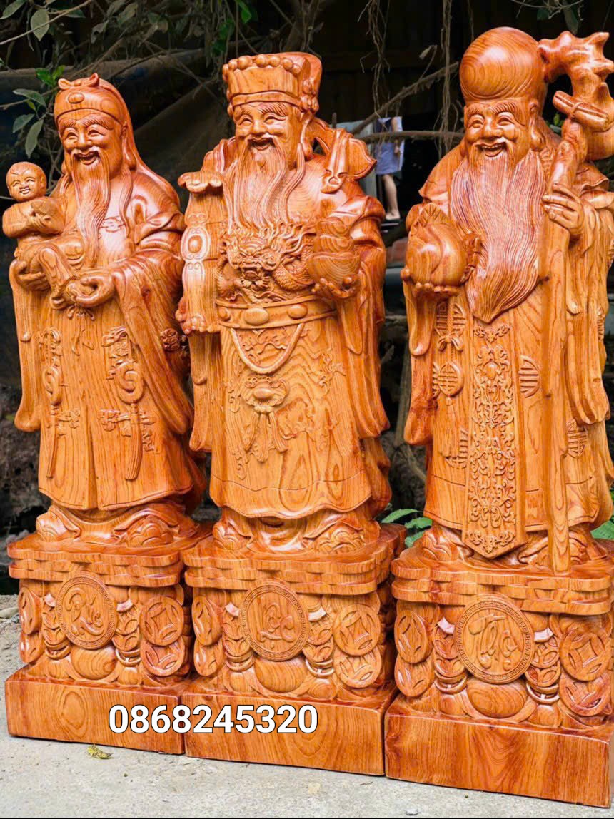 Bộ tượng phật tam đa phúc lộc thọ bằng gỗ hương đá kt 60×18×15cm