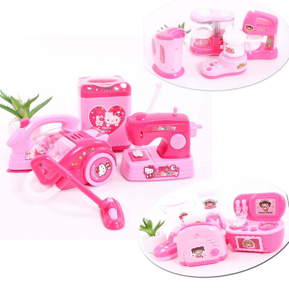 Bộ đồ chơi phụ kiện đồ dùng gia đình màu hồng cho nhà búp bê