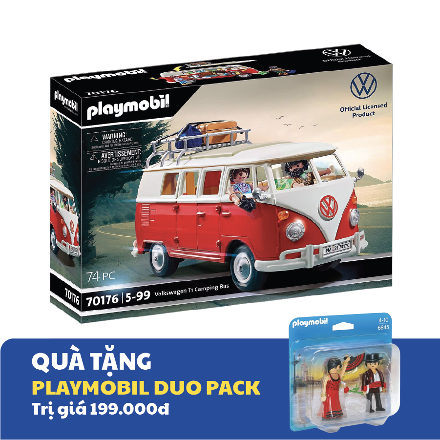 Đồ chơi mô hình Playmobil Xe buýt cắm trại Volkswagen T1 Camping Bus 1:17 kèm nhân vật 74 pcs