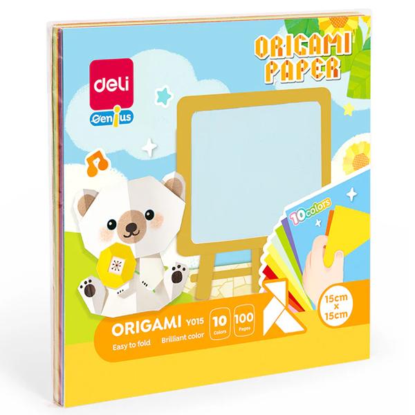 Giấy Gấp Thủ Công Origami - 15 x 15 cm - 10 Màu - Deli EY015 (100 Tờ/Xấp)