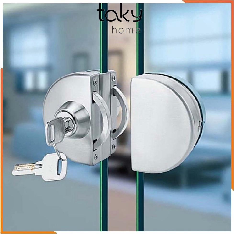 Khóa Bán Nguyệt Inox Cho Cửa Kính Cường Lực, Kính Thường, Lắp Đặt Không Phải Khoan Cắt Kính, Dễ Dàng Tiện Dụng - TakyHome 3205