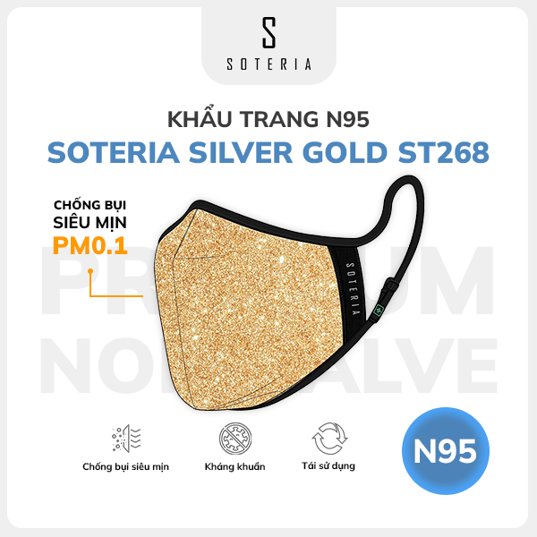 Khẩu trang thời trang Soteria Silver Gold ST268 - N95 lọc 99% bụi mịn 0.1 micro