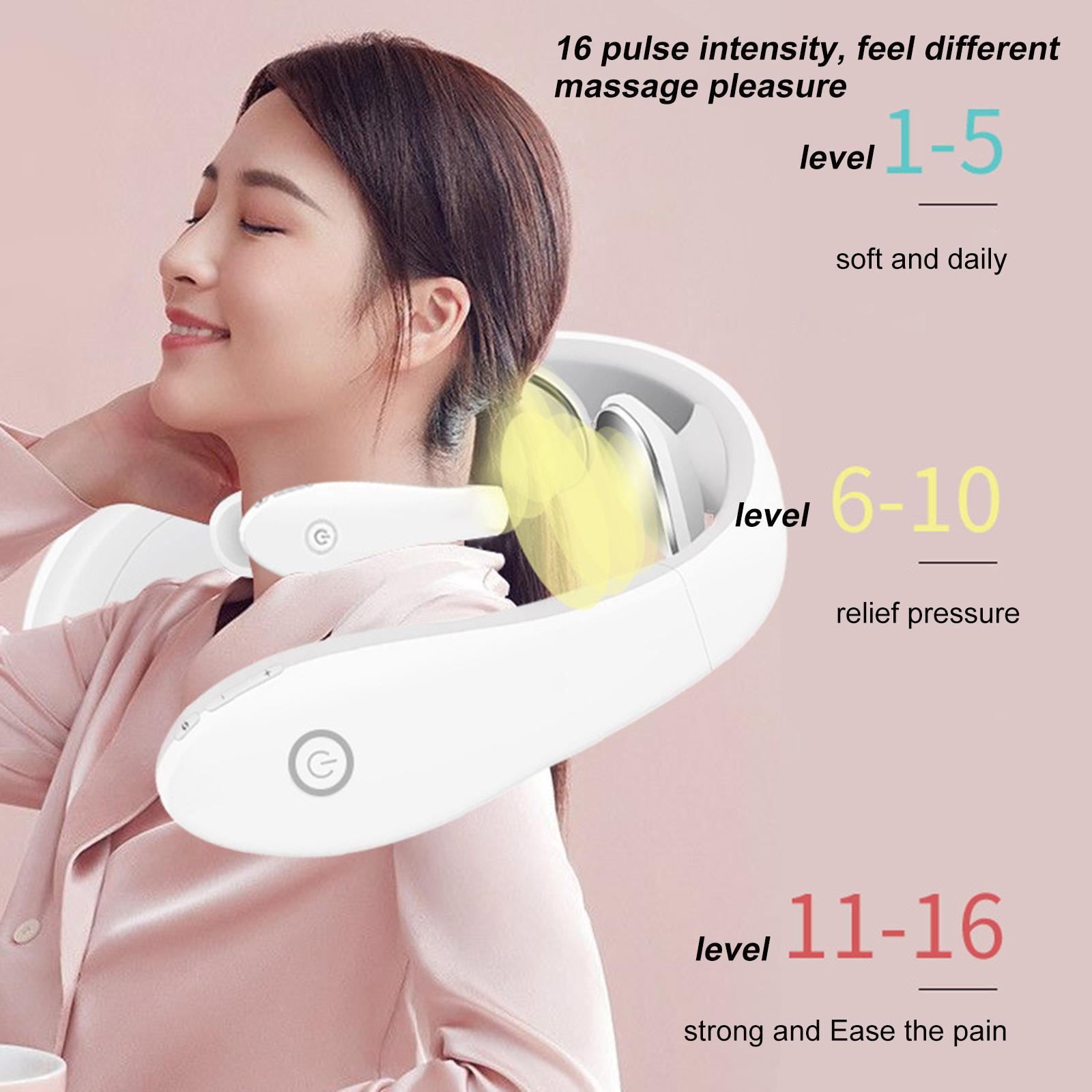 Máy mát xa cổ giúp Giảm đau đầu và mệt mỏi, có 2 đầu mát xa với 3 chế độ khác nhau, kiểu treo cổ không dây, trọng lượng nhẹ, gấp lại được