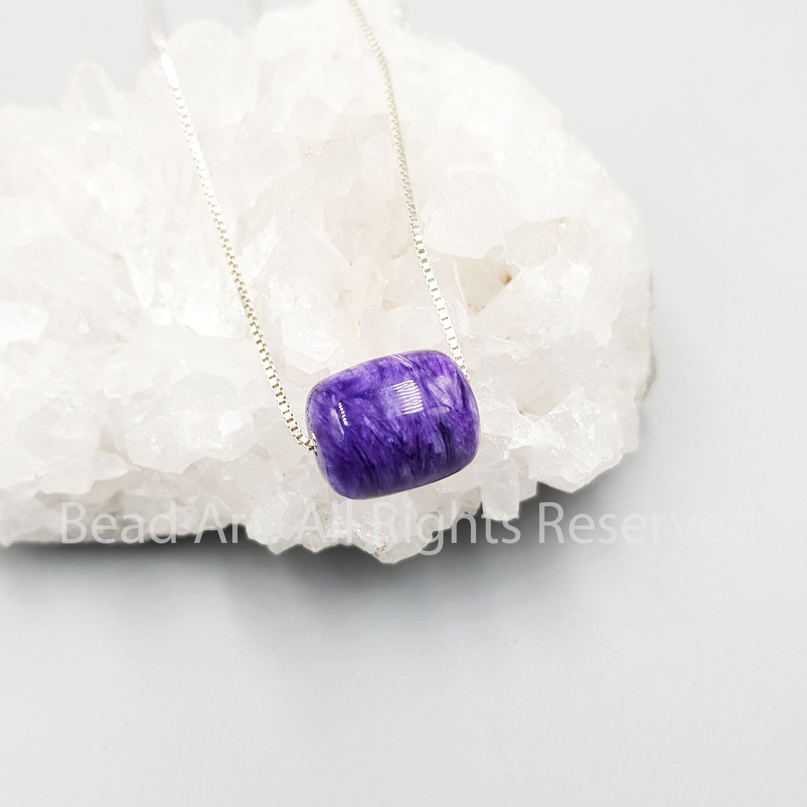 Dây Chuyền 14x11MM Đá Mắt Rồng Tím, Charoite, Loại AAA Bạc 925, Hoả, Thổ, Vòng Cổ, Phong Thuỷ - Bead Art