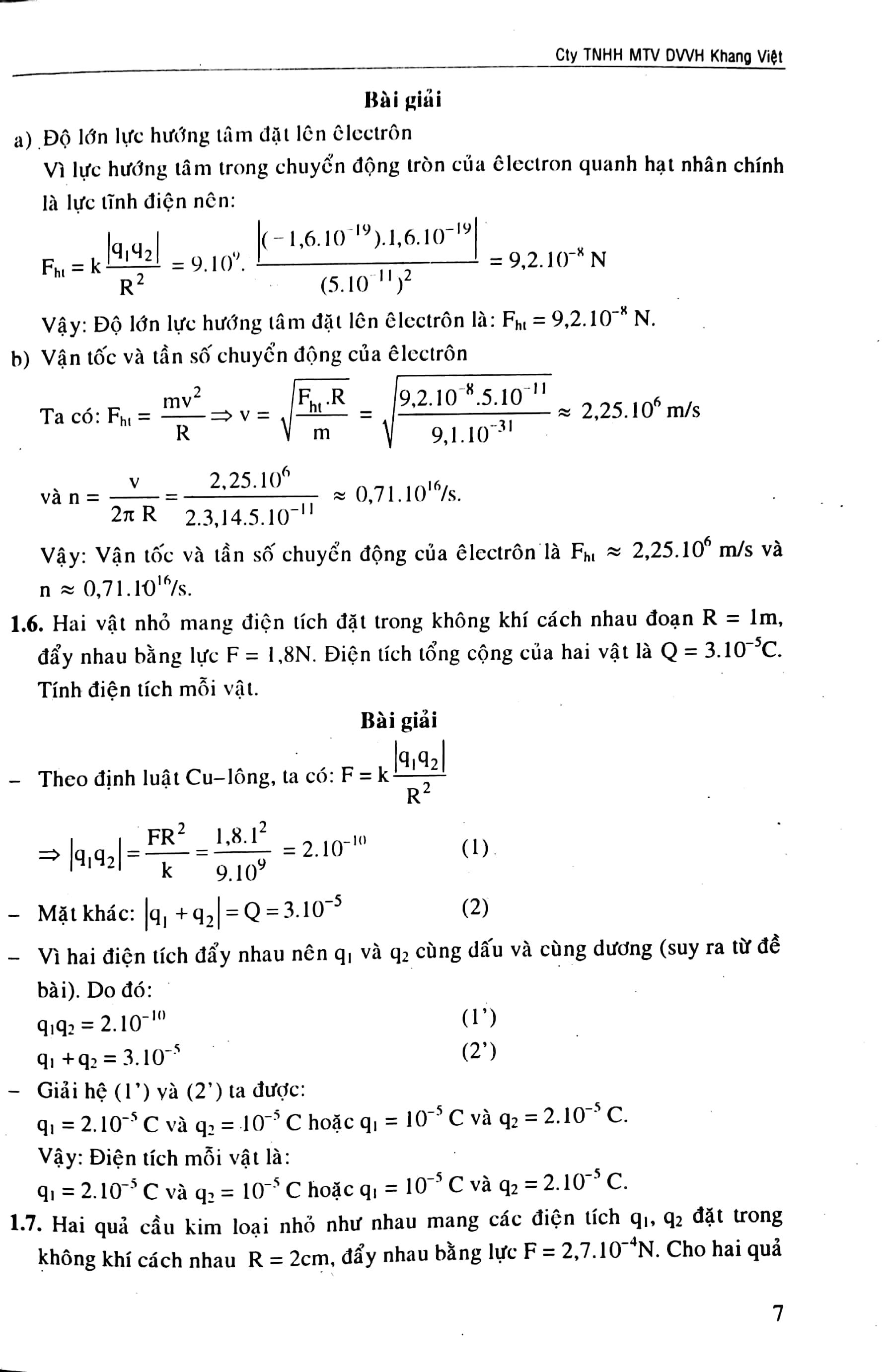 Bồi Dưỡng Học Sinh Giỏi Vật Lí 11 - Điện - Điện Từ (Tập 1)