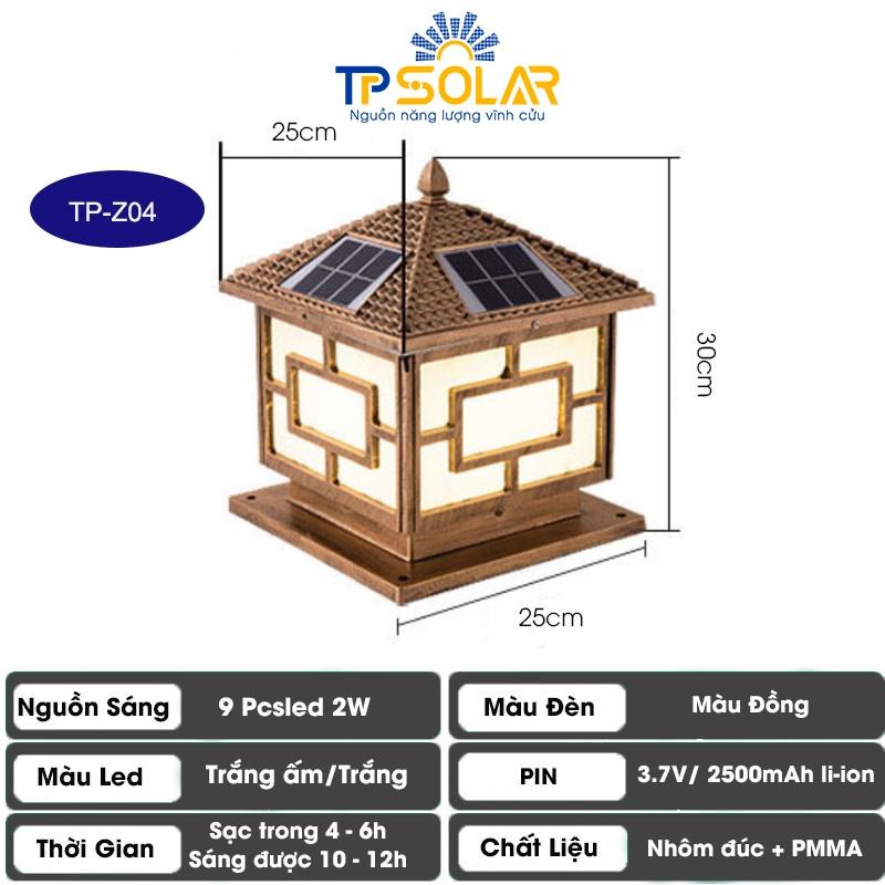 Đèn Trụ Cổng Vuông Có Mái Năng Lượng Mặt Trời TP Solar TP-Z04 TP-Z05 TP-Z06 Trang Trí Trụ Cổng, Chống Nước IP67