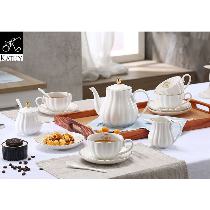 Bộ trà chiều gốm sứ cao cấp 21 món màu trắng PUMPKIN 2142A