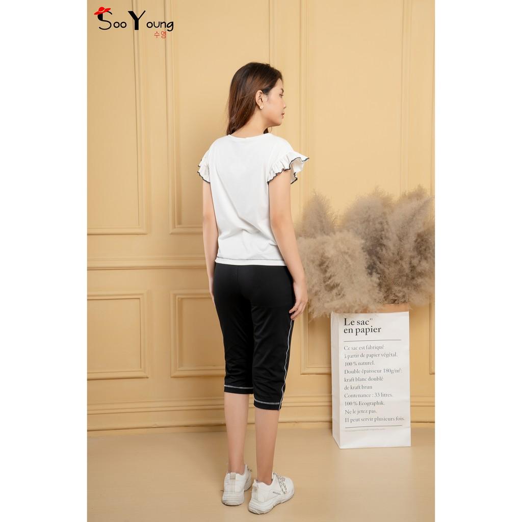 Bộ thun cotton bèo vai cổ tim đan chéotay cánh tiên- Sooyoung