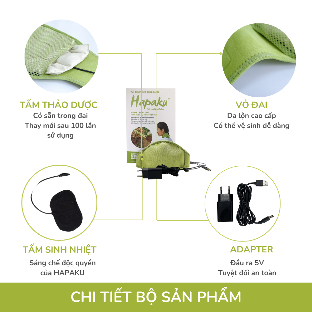 Combo Đai Chườm Nóng Thảo Dược Giảm Đau Cổ Gáy Hapaku + Tấm Thảo Dược Thay Thế