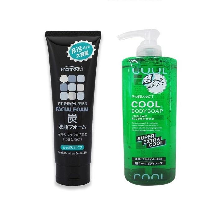 Combo Sữa Rửa Mặt Than Hoạt Tính Và Sữa Tắm Bạc Hà Siêu Mát Lạnh Pharmaact Cho Nam Giới