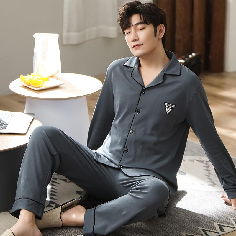 2258 - Bộ Pijama dài tay nam cao cấp tông xám trơn màu, mặc gọn dáng, nam tính, vải cotton 100% size L-3XL
