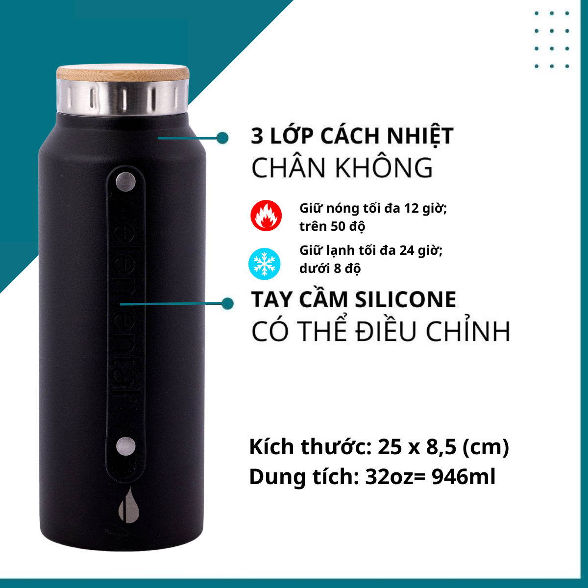 Bình giữ nhiệt Iconic Elemental 946ml, giữ nhiệt vượt trội, inox 304, an toàn sức khỏe, giá tốt