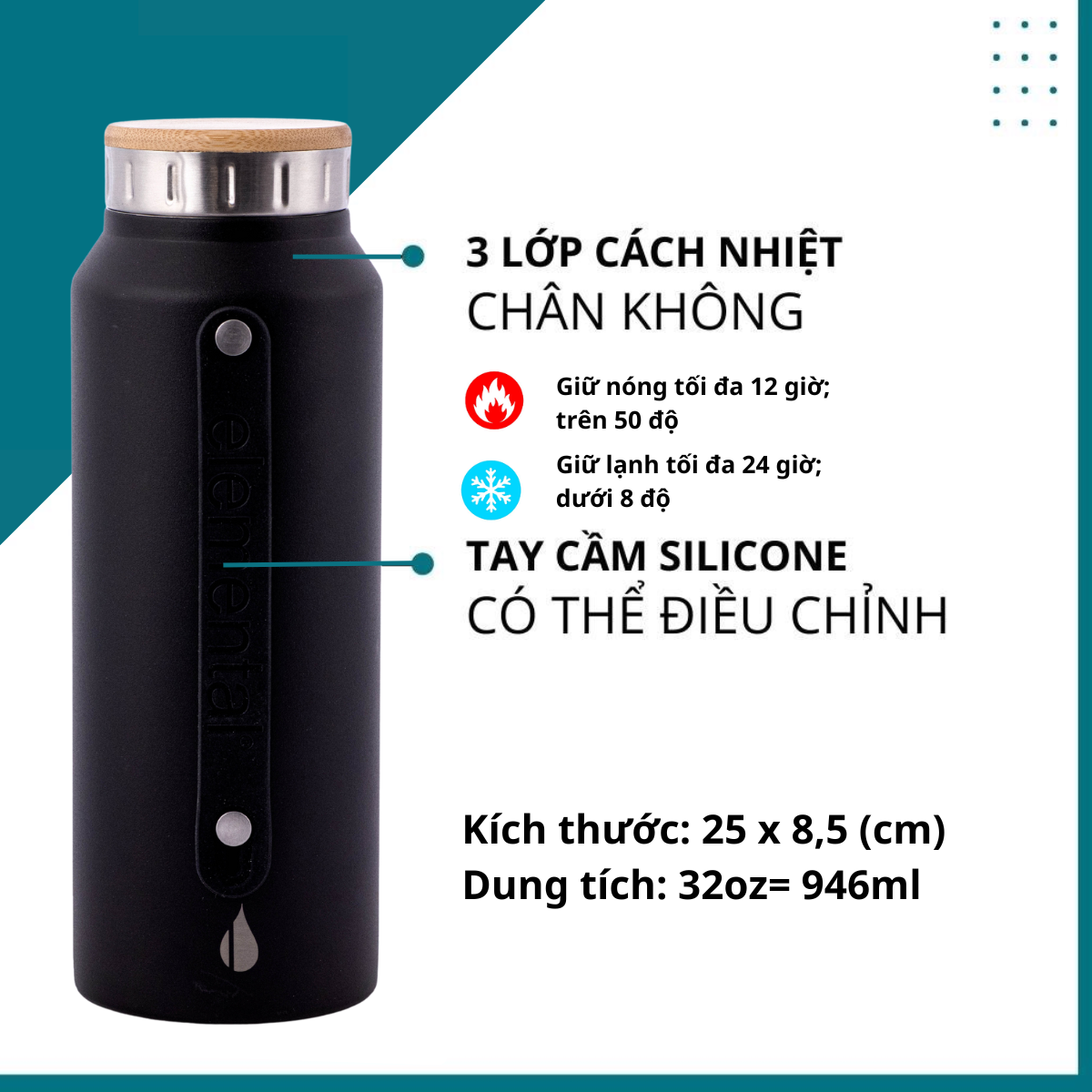 [ Hàng chính hãng – Thương hiệu Mỹ] Bình giữ nhiệt Iconic Elemental 946ml, giữ nhiệt vượt trội, inox 304, an toàn sức khỏe, giá tốt