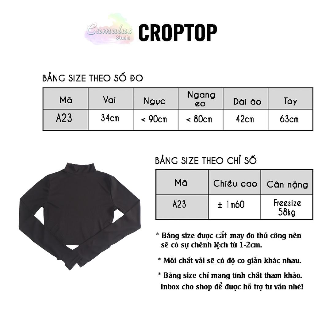 Áo croptop cổ cao tay dài xỏ ngón Cumulus chất thun gân lạnh A23