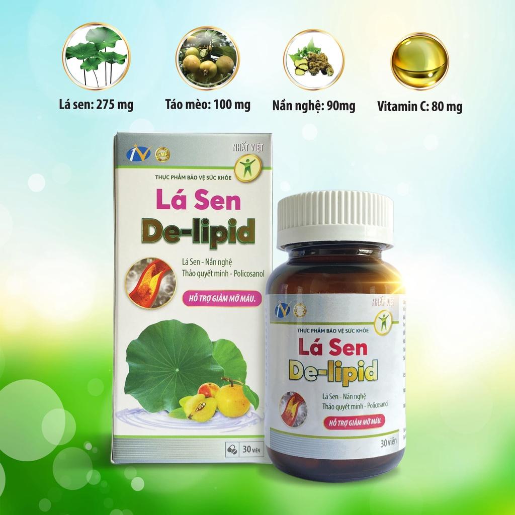 Viên uống hỗ trợ giảm mỡ máu cao Lá sen Delipid - 30 viên