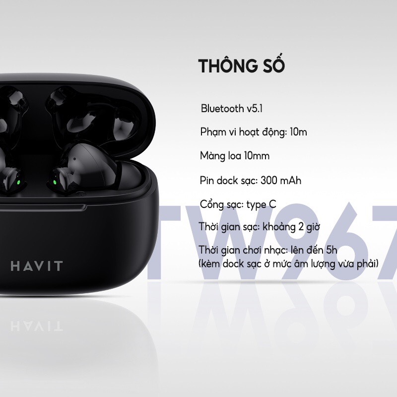 Tai nghe Bluetooth True Wireless Havit TW967 - Hàng chính hãng