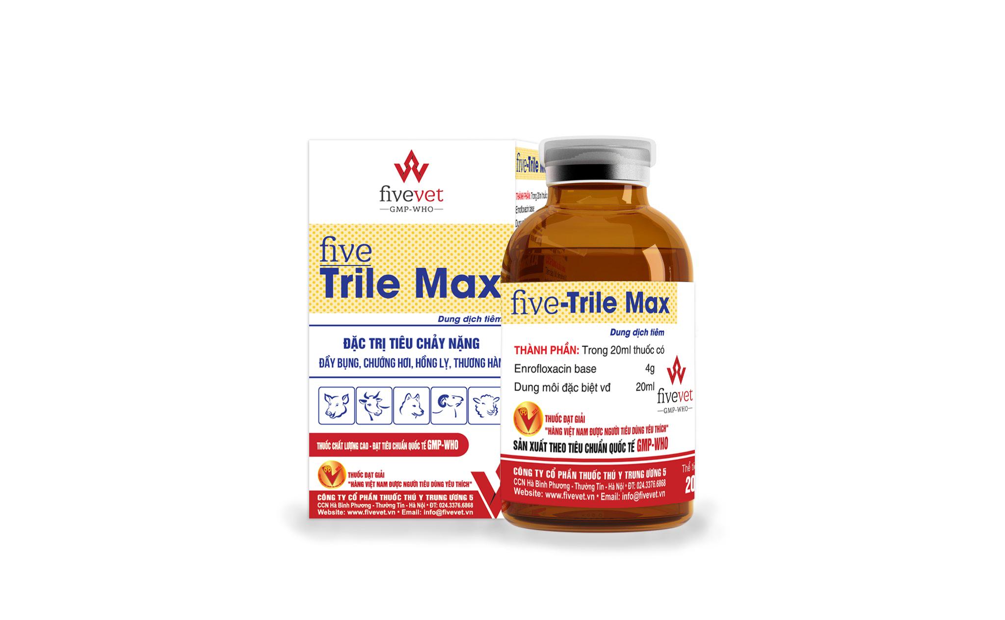 Thuốc dung dịch tiêm Five Trile Max Đ.ặc t.rị tiêu chảy nặng đầy bụng chướng hơi hồng lỵ thương hàn