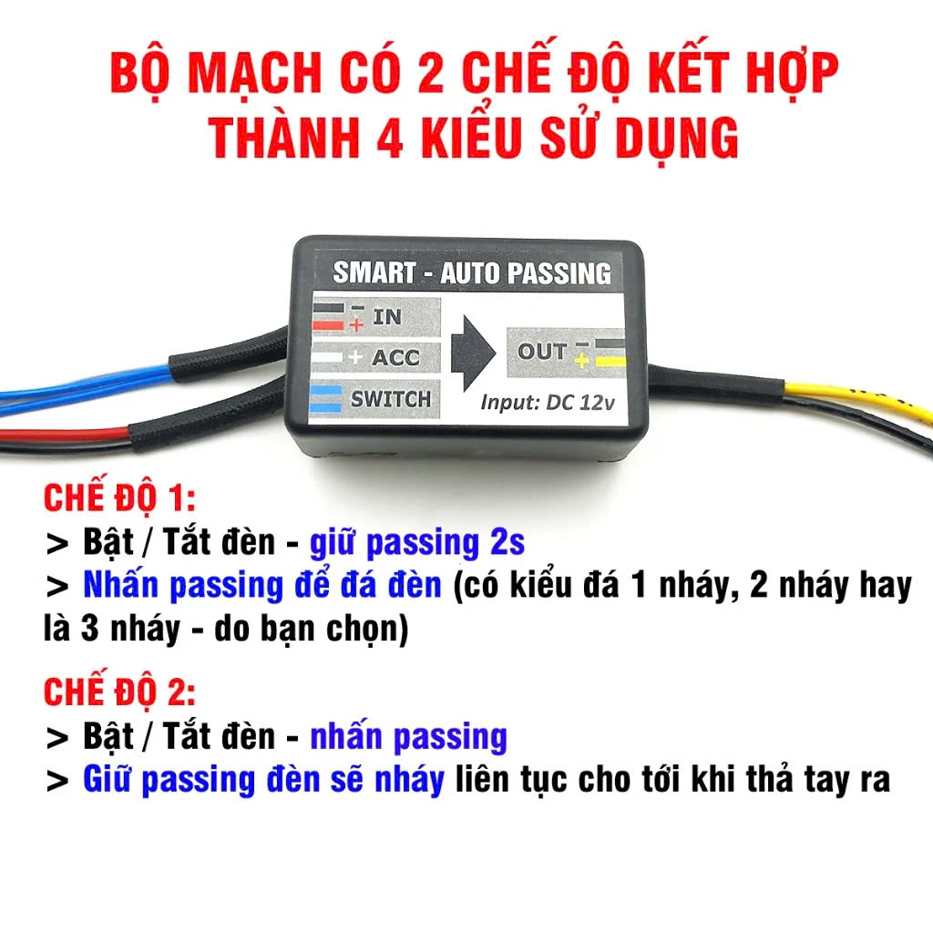 Tặng Công Tắc – Mạch Auto Pasing 10 Chế Độ Thông Minh Cho Các Loại Đèn Trợ Sáng