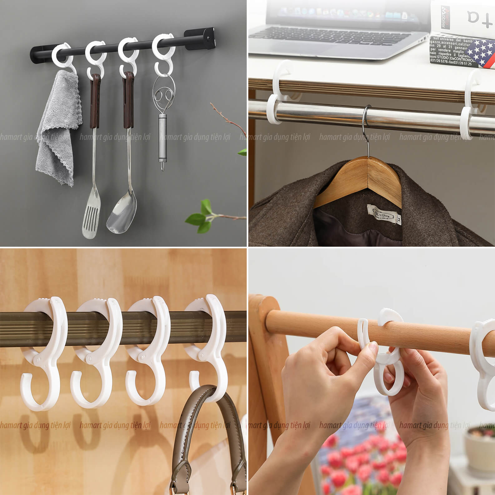 COMBO 2 Móc Thanh Treo Đồ Chữ S 7 Nấc Điều Chỉnh Chịu Lực 4KG Kẹp Treo Ô Tô Xe Máy Nhà Tắm Hamart