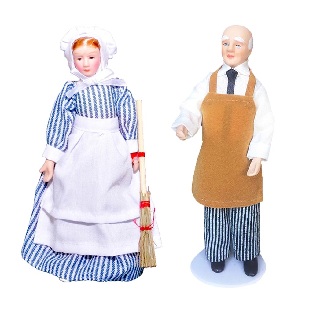 2Pcs Vintage 1:12 Scale Dollhouse Porcelain Doll People Model Little Toys