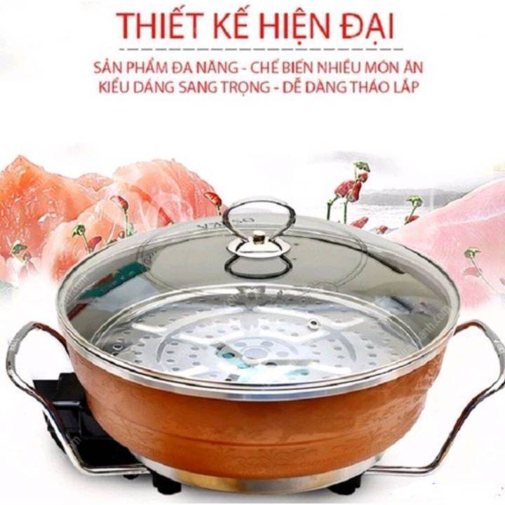Chảo Nồi Lẩu Điện Chống Dính Đa Năng Công Suất 1360W, Nhiều Chức Năng Như Chiên, Xào, Nấu- Hàng nhập khẩu