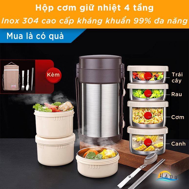 Cặp Lồng Giữ Nhiệt Đựng Cơm 3 Tầng Inox 304 Cao Cấp 6 Lớp Đạt Chất Lượng Đức HADU
