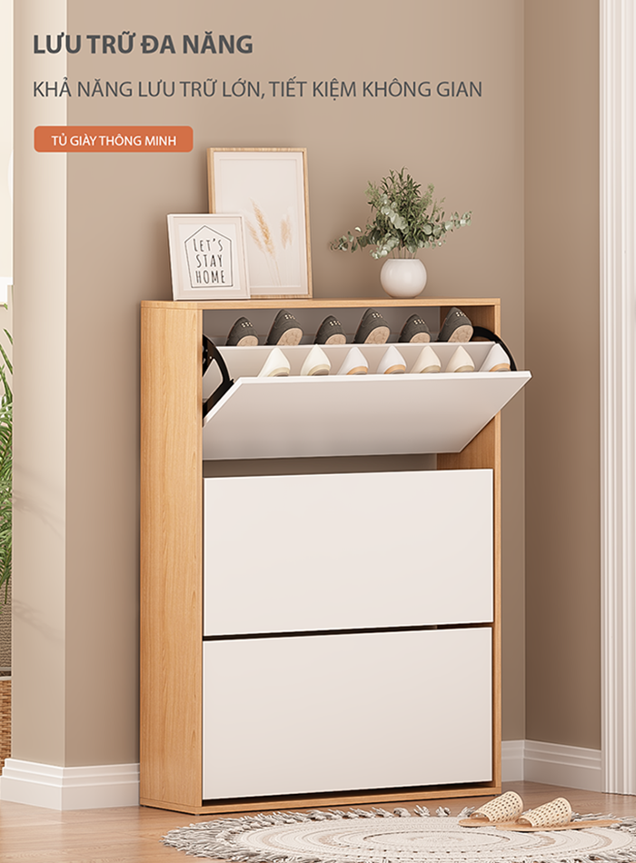 Tủ giày thông minh 3 cánh lật tiết kiệm diện tích gỗ mdf phủ melamin chống xước thương hiệu IGA - Gp20