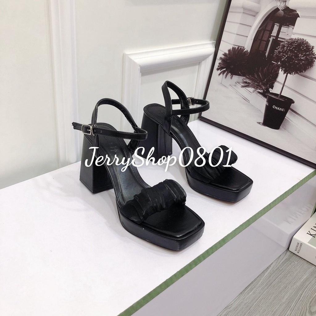 Giày Sandal cao gót nữ 10p ĐÚP MŨI QUAI NHÚN GÓT VUÔNG mẫu mới