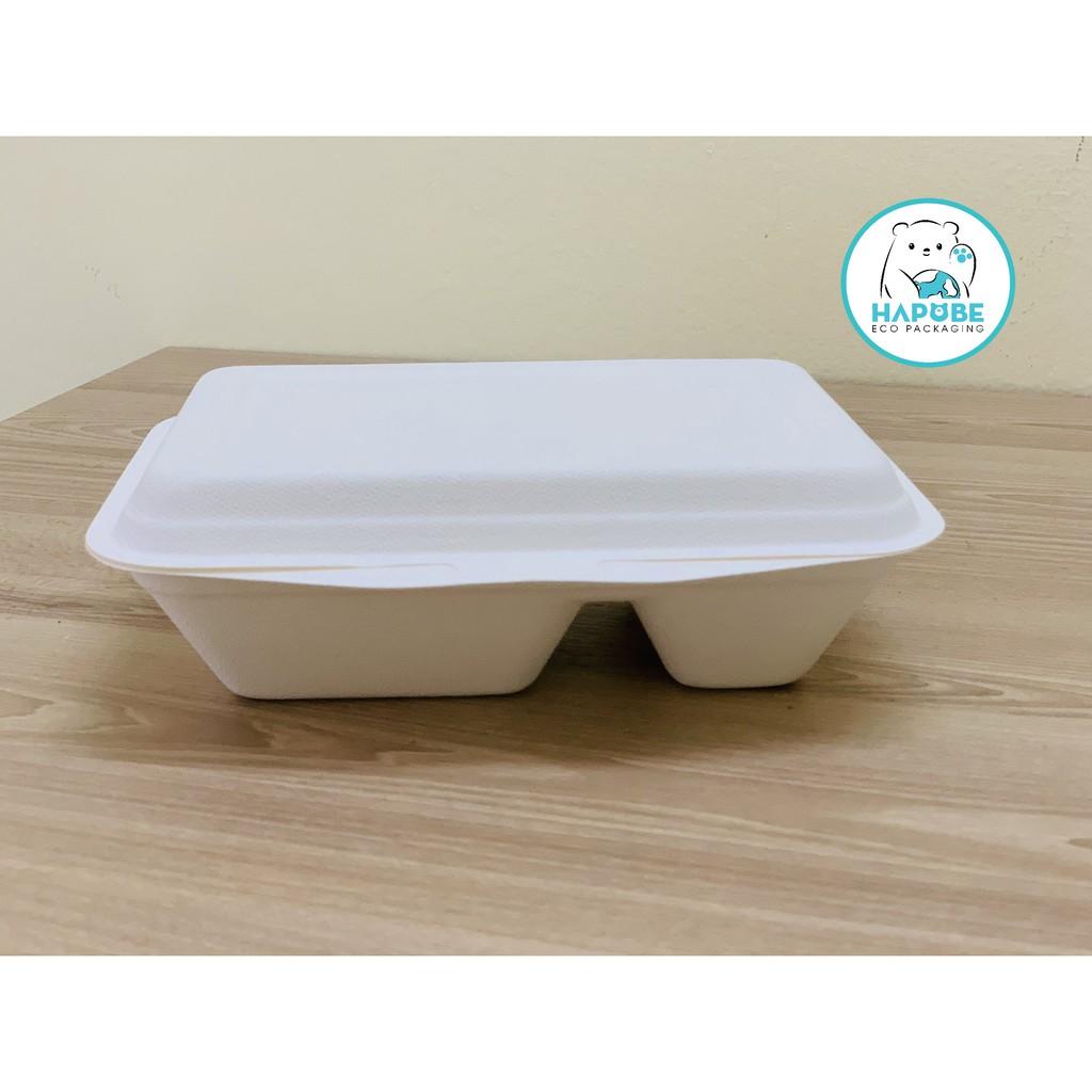 100 hộp bã mía vỏ sò chữ nhật 8x6 inch 2 ngăn 20x15x5cm