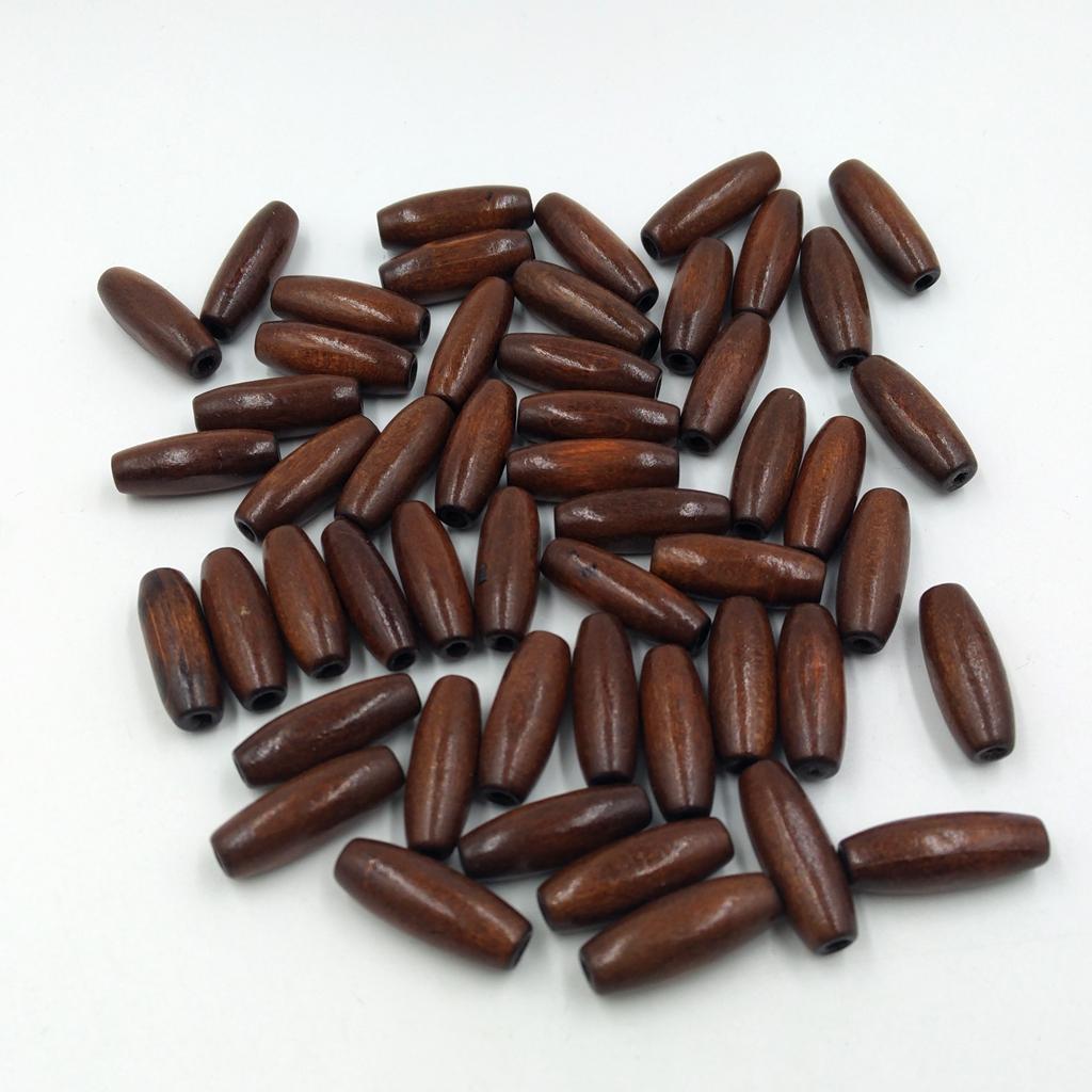 100 Pieces Mixed Art Wood Oval Loose Beads Wood Tube Bead Wooden Beads for DIY Jewelry Making Bracelet Charms Home Decoration Crafting Beads Dark brown and Beige